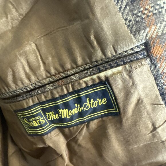 Vintage Sears Men 44 Brown Plaid Sport Coat 60s 70s Retro Wool Herb Wkrp Disco - Picture 6 of 8